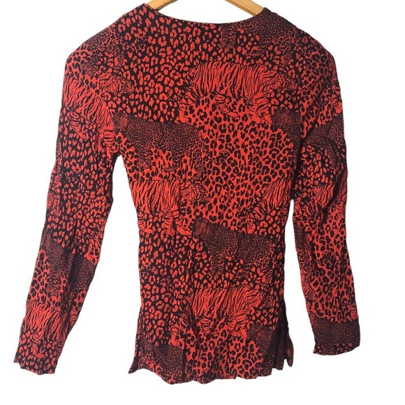 ASOS Design wrap long sleeve top Size 2 Red Animal  Tiger Print - Picture 5 of 12